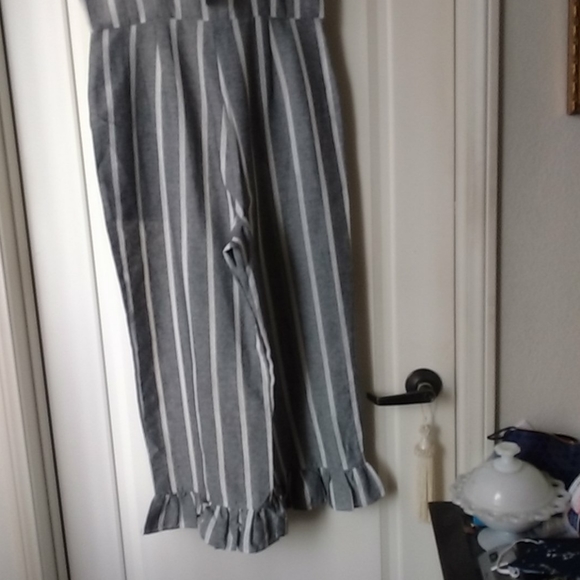 Cotton Gray white Stripes Pant jumpsuit - Picture 9 of 15
